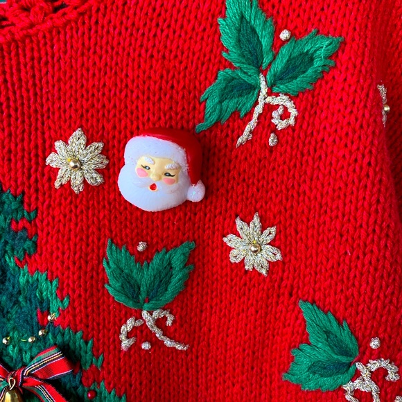 Tiara International Red Christmas Tree Vintage Sweater with Bows and Bea… - Picture 10 of 10